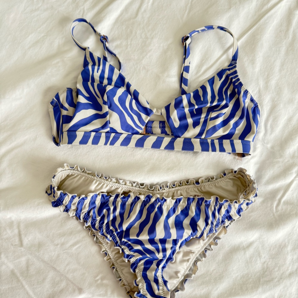 Shade & Shore Blue and White Ruffle Bikini